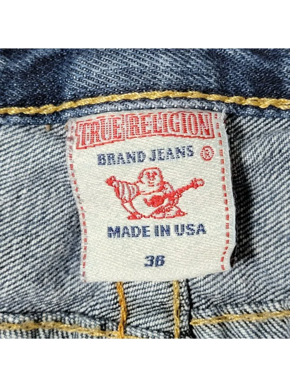 True Religion Mens Y2K Medium Wash Billy Flap Pockets Straight Leg Jeans Size 36